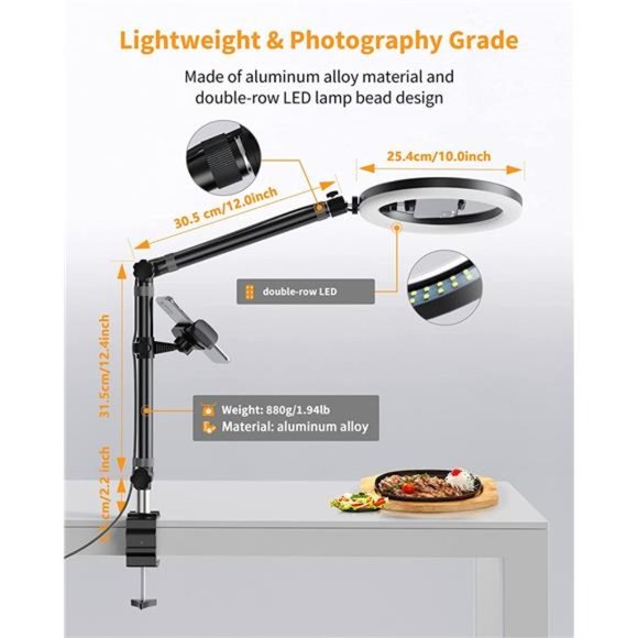 Ring Light with Stand and Phone Holder, USB 10'' Ring Light for Desk - Picture 4 of 6